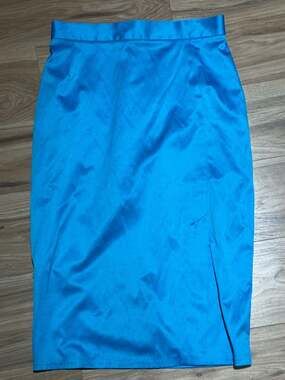Deadly Dames Designed by Micheline Pitt Bright Blue Satin Pencil Skirt